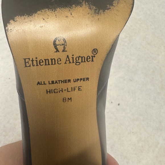 Etienne Aigner high life heels navy leather silver buckles pumps - Picture 9 of 9